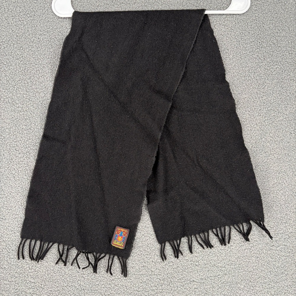 Vintage 100% Cashmere Scarf Black Made in West Germany Fringe Unisex Luxury